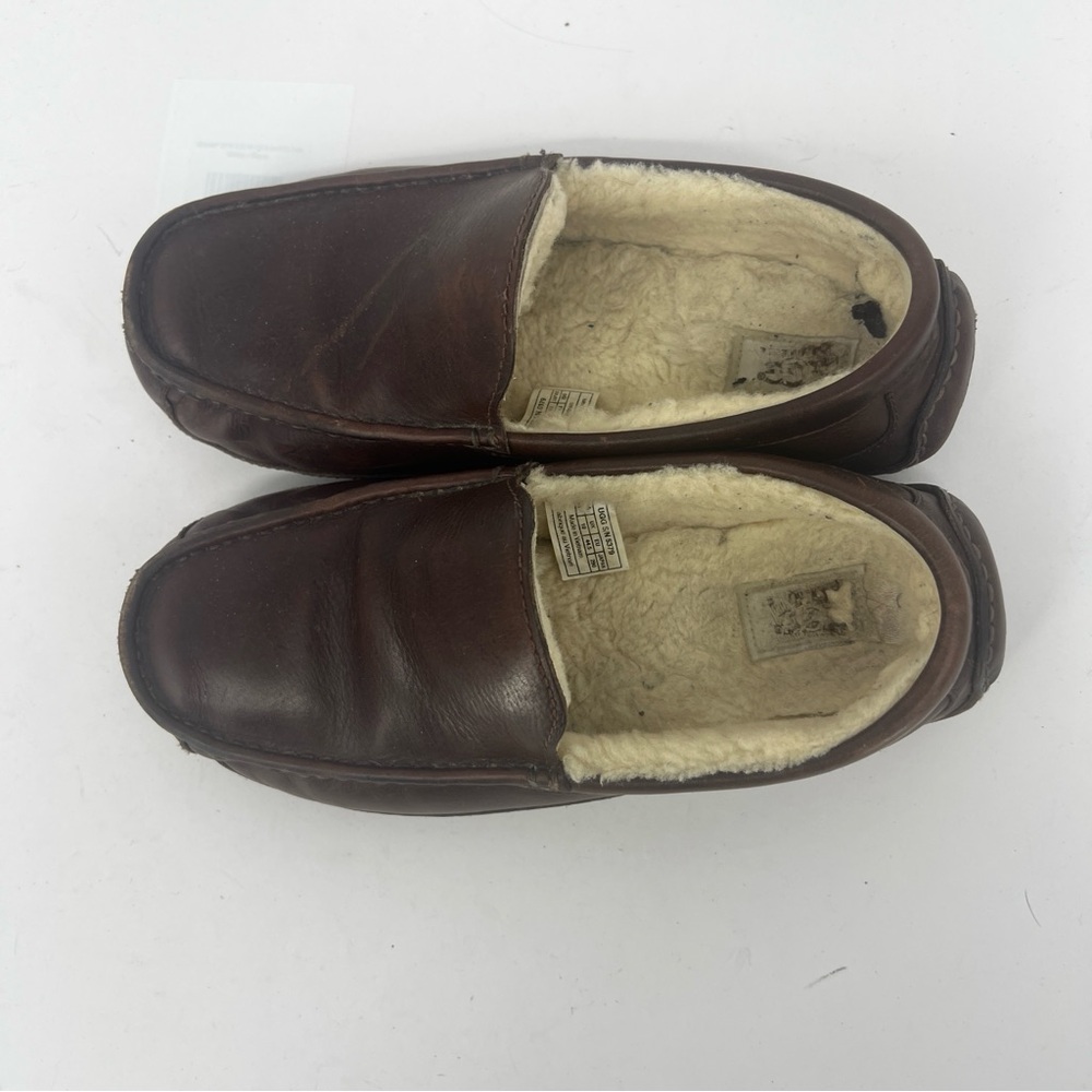 UGG Men's Ascot Dark Brown Leather Slip-Ons Loafers - Picture 6 of 11